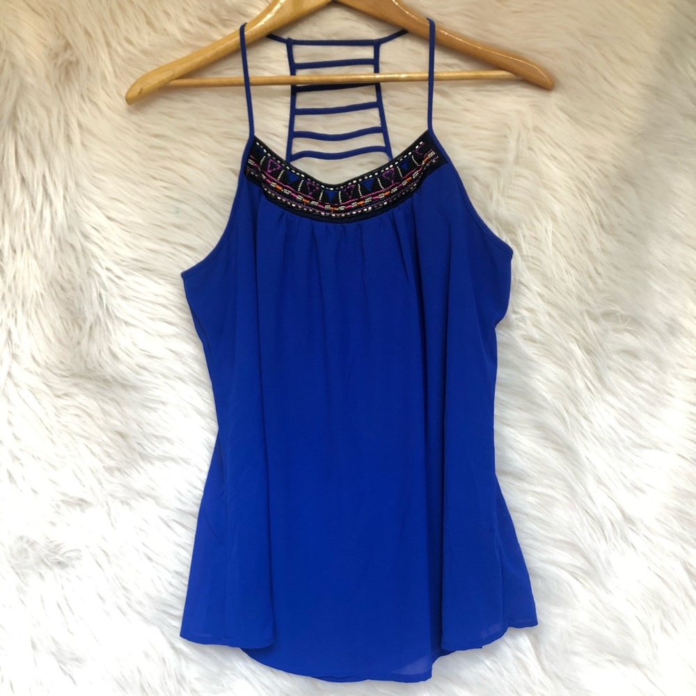 Studio Y Blue beaded strappy tank size Medium
